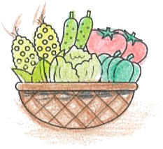 夏野菜が入ったかごのイラスト