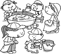 水あそびをする子どもたちのイラスト