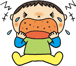 発疹で泣く男の子のイラスト