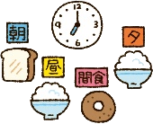 朝食・昼食・夕食・間食の時計イラスト