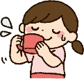 コップの水を飲む、汗をかいた女の子のイラスト